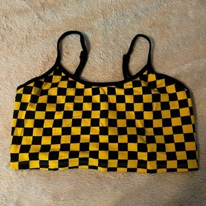 Yellow checkered board cropped tank top